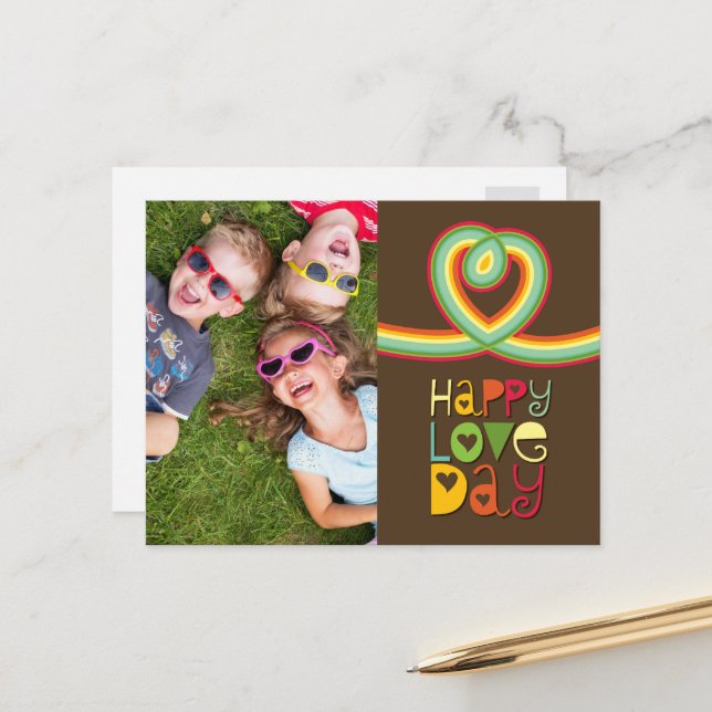 Rainbow Loopy Heart Colorful Valentine's Day Photo Holiday Postcard (Front/Back In Situ)