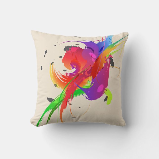 Rainbow Lorikeet Abstract  Paint Splatters Throw Pillow (Front)