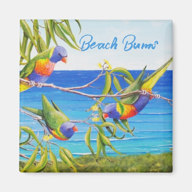 Rainbow Lorikeet Beachy Blue Art Australia Magnet (Front)