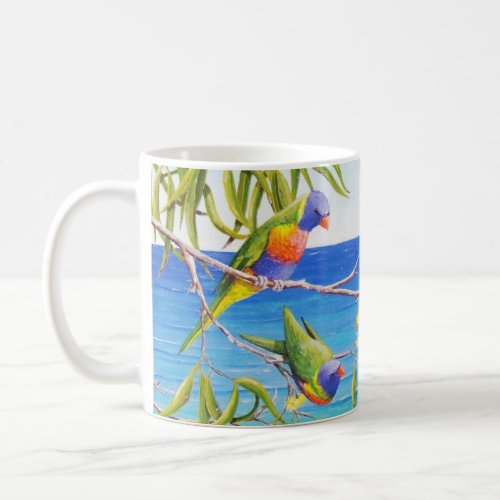 Rainbow Lorikeet Beachy Blue Australian Painting Coffee Mug
