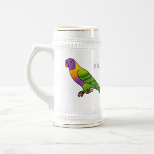 Rainbow lorikeet bird cartoon illustration beer stein
