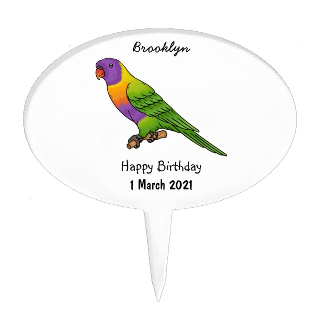 Rainbow lorikeet bird cartoon illustration cake topper (Front)