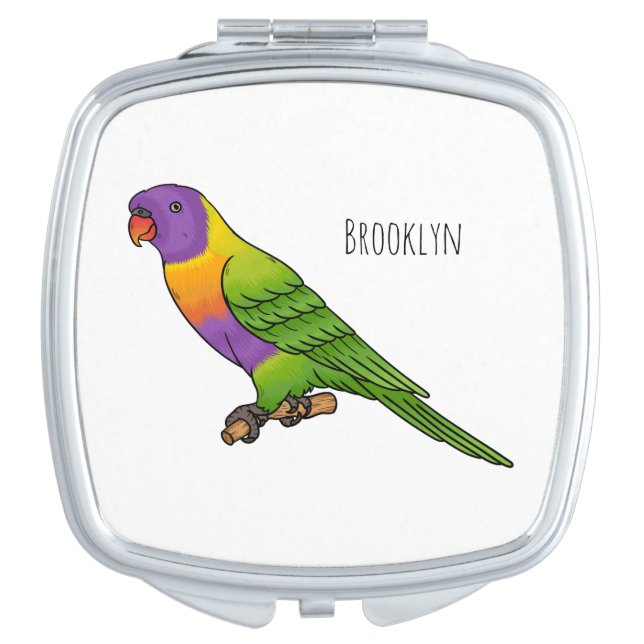Rainbow lorikeet bird cartoon illustration compact mirror (Front)