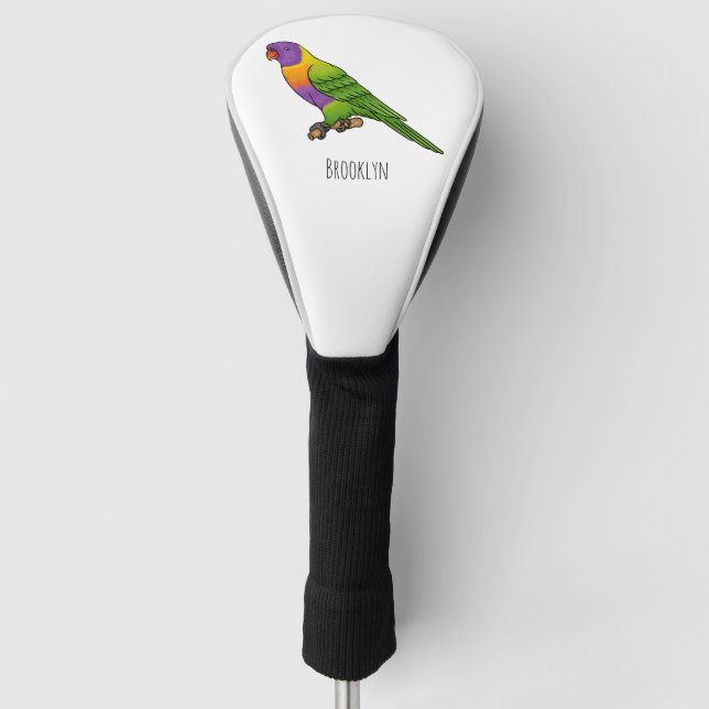 Rainbow lorikeet bird cartoon illustration golf head cover (Front)