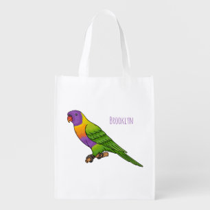 Rainbow lorikeet bird cartoon illustration grocery bag