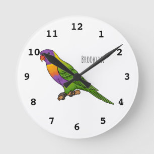 Rainbow lorikeet bird cartoon illustration round clock