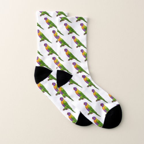 Rainbow lorikeet bird cartoon illustration  socks
