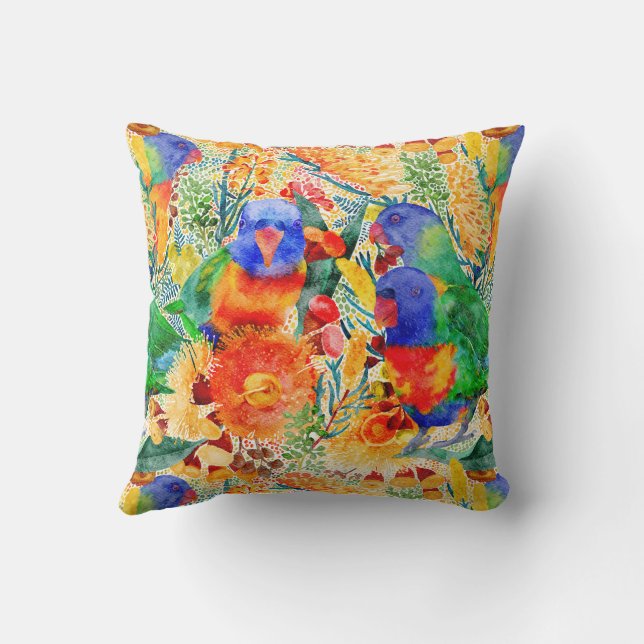 Rainbow Lorikeet Garden Throw Pillow (Back)