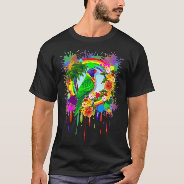 Rainbow Lorikeet Parrot Art T-Shirt (Front)