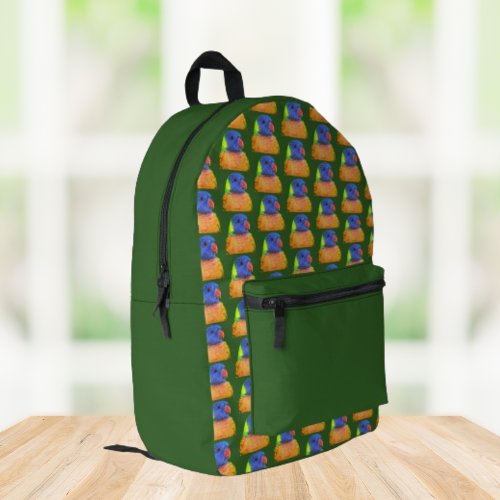 Rainbow Lorikeet Parrot Pattern on Green Printed Backpack