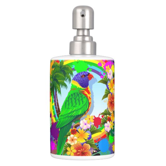 Rainbow Lorikeet Parrot Soap Dispenser And Toothbrush Holder (Front)