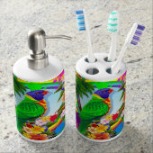 Rainbow Lorikeet Parrot Soap Dispenser And Toothbrush Holder (Front)