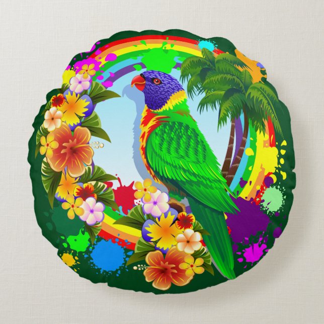 Rainbow Lorikeet Parrot Throw Pillow (Front)