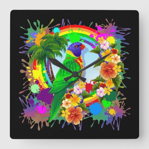 Rainbow Lorikeet Parrot wall_clocks Square Wall Clock