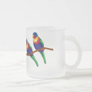 Rainbow lorikeets frosted glass coffee mug