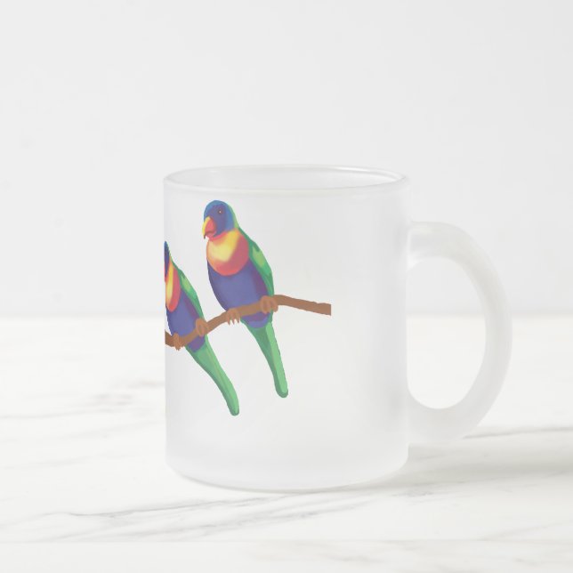 Rainbow lorikeets frosted glass coffee mug (Right)