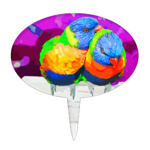 Rainbow Lorikeets Love Birds Couple Cake Topper