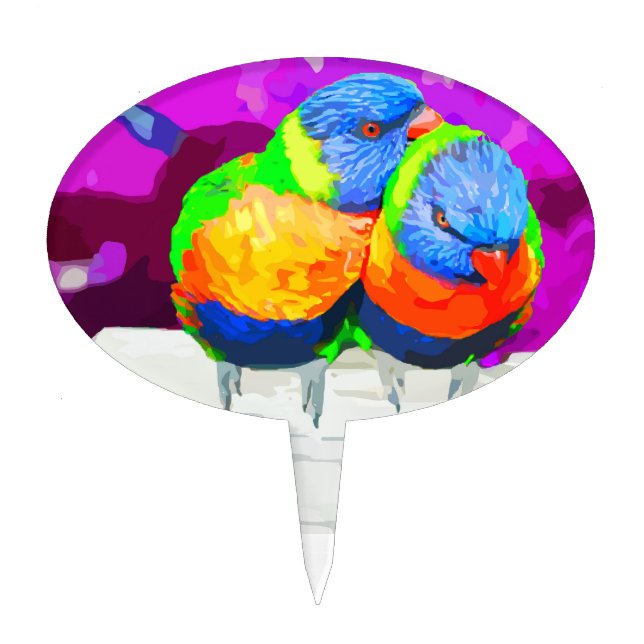 Rainbow Lorikeets Love Birds Couple Cake Topper (Front)