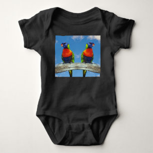 Rainbow lorikeets two perched on a branch baby bodysuit