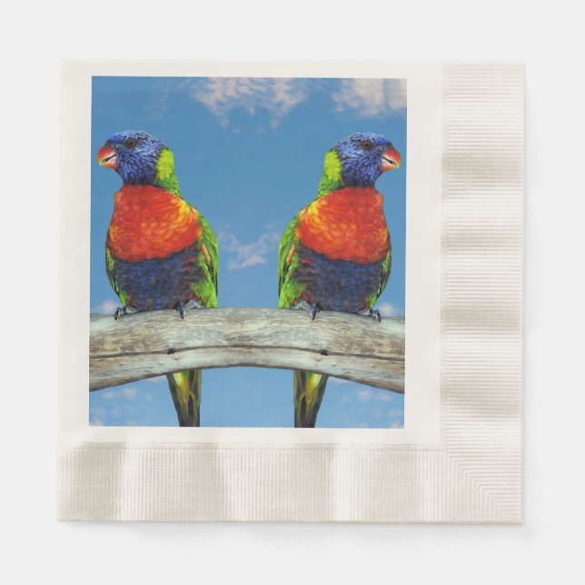 Rainbow lorikeets two perched on a branch napkins (Front)