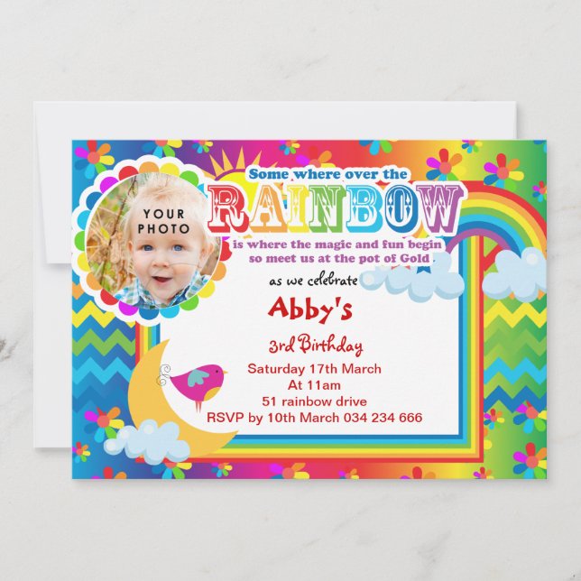 Rainbow lotsa colors birthday invitation (Front)