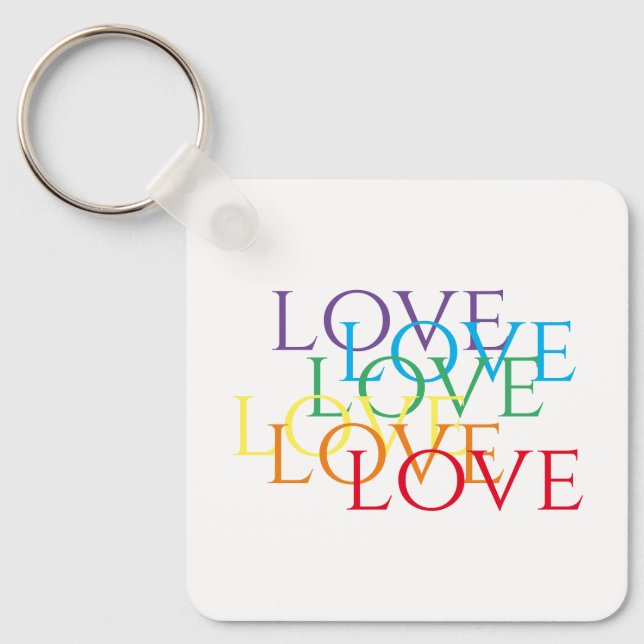 RAINBOW LOVE Aluminum Square Keychain  (Front)