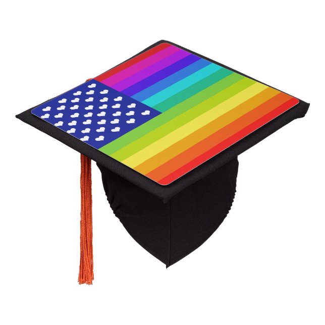 Rainbow Love American Flag Graduation Cap Topper (Angled)