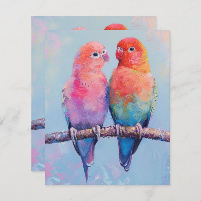 Rainbow Love Birds Scrapbook Paper (Front/Back)