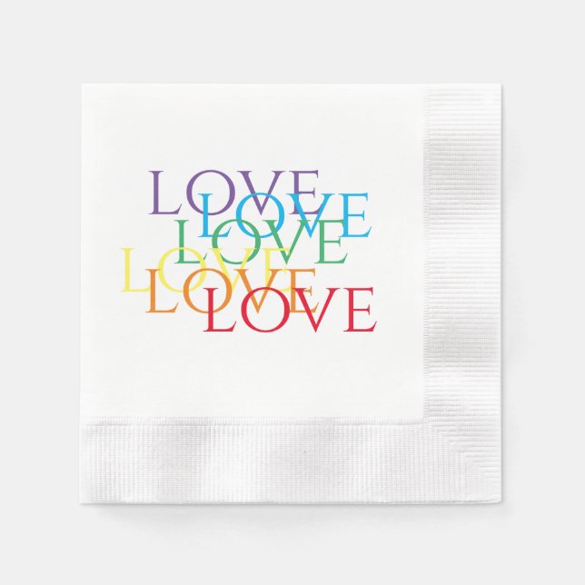 RAINBOW LOVE Coined Cocktail Paper Napkins  (Front)