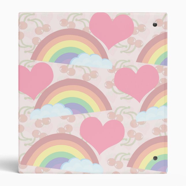 Rainbow Love Cute Fun Aesthetic Hearts Binder (Back)