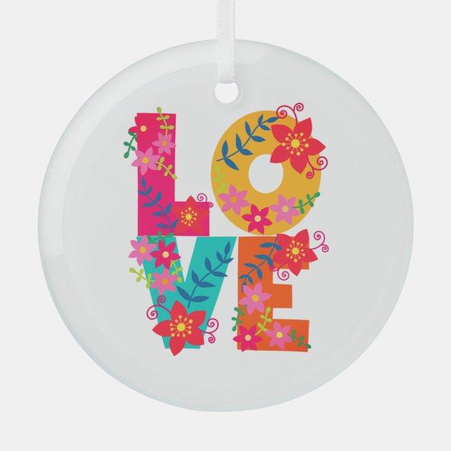 Rainbow Love Glass Ornament (Front)