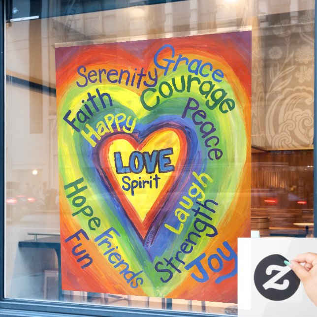 Rainbow Love Heart Art Decoration Window Cling (Cafe Window)