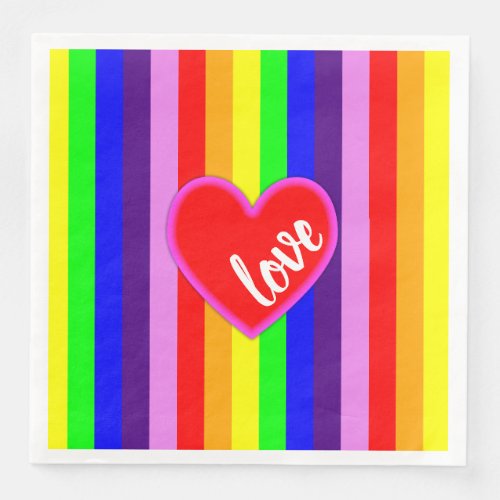 Rainbow Love Heart Bright Stripes Pride Colors Paper Dinner Napkins