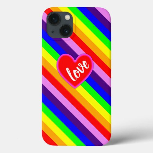 Rainbow Love Heart Classic Pride Dynamic Stripes iPhone 13 Case
