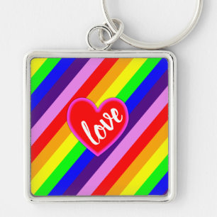 Rainbow Love Heart Classic Pride Dynamic Stripes Keychain