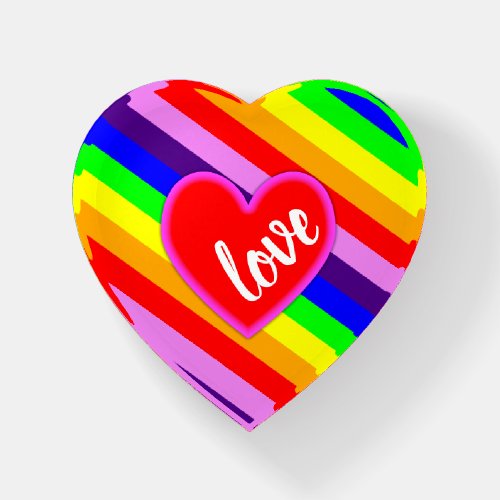 Rainbow Love Heart Classic Pride Dynamic Stripes Paperweight