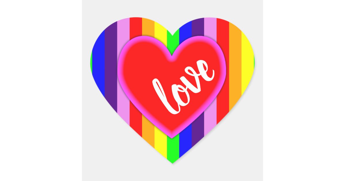 Rainbow Love Heart Classic Pride Vertical Stripes Heart Sticker