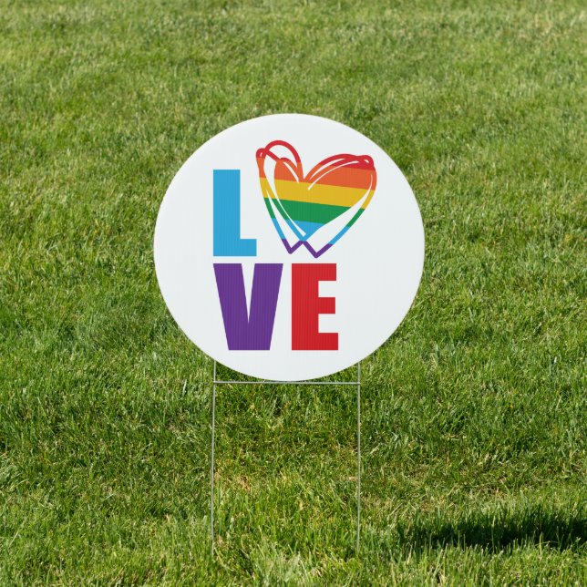 Rainbow Love Heart LGBTQ Support Yard Sign (Insitu)