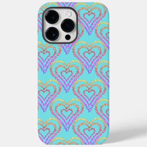 Rainbow Love Heart Pattern Over Light Teal    Case_Mate iPhone 14 Pro Max Case