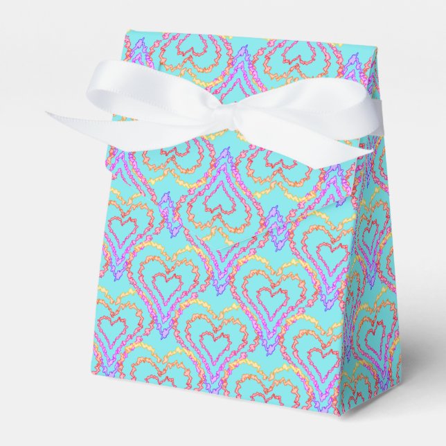Rainbow Love Heart Pattern Over Light Teal   Favor Boxes (Front Side)