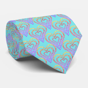 Rainbow Love Heart Pattern Over Light Teal Neck Tie