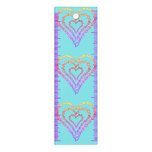 Rainbow Love Heart Pattern Over Light Teal   Ruler