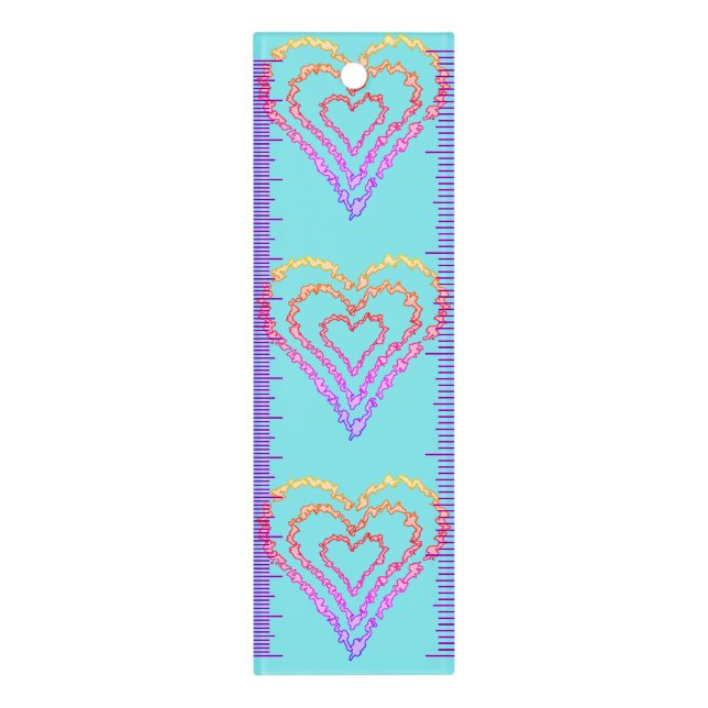 Rainbow Love Heart Pattern Over Light Teal   Ruler (Vertical)