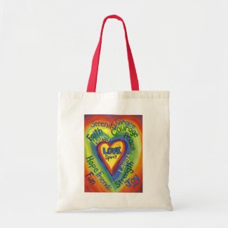 Rainbow Love Heart Word Art Inspirational Tote Bag