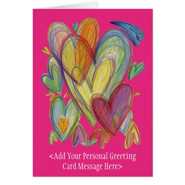 Rainbow Love Hearts Art Greeting Card (Front)