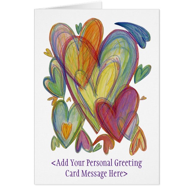 Rainbow Love Hearts Art Greeting Cards (Front)