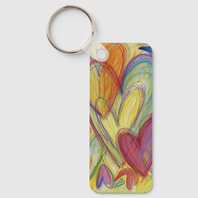 Rainbow Love Hearts Art Inspirational Keychain (Front)