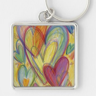 Rainbow Love Hearts Art Inspirational Keychain