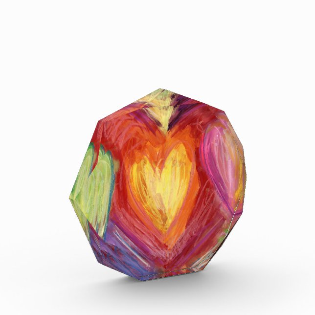 Rainbow Love Hearts Art Paperweight Award (Left)