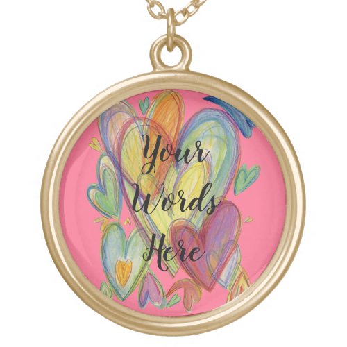 Rainbow Love Hearts Art Pendant Charm Necklace